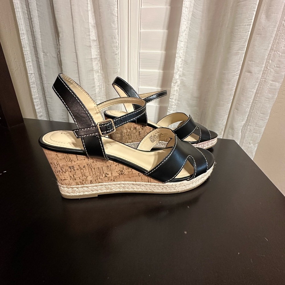 Liz Claiborne Black Wedge Sandals